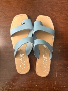 Calvin Klein Powder Blue Double-Strap Slide Sandals